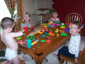 Aidan, Alyssa, Aliya, Dylan and the messy messy playdoh